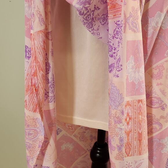 EMILY WONDER Off-Shoulder Pink Patchwork Midi Dress, Women's Size Large - Picture 8 of 12